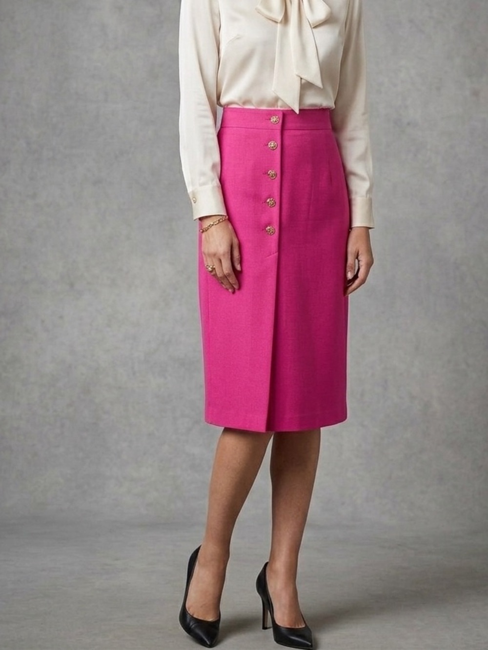 NY Invasion Wrap Skirt Sz 16 Midi Elegance Chic Buttons Vintage Gorgeous Pink